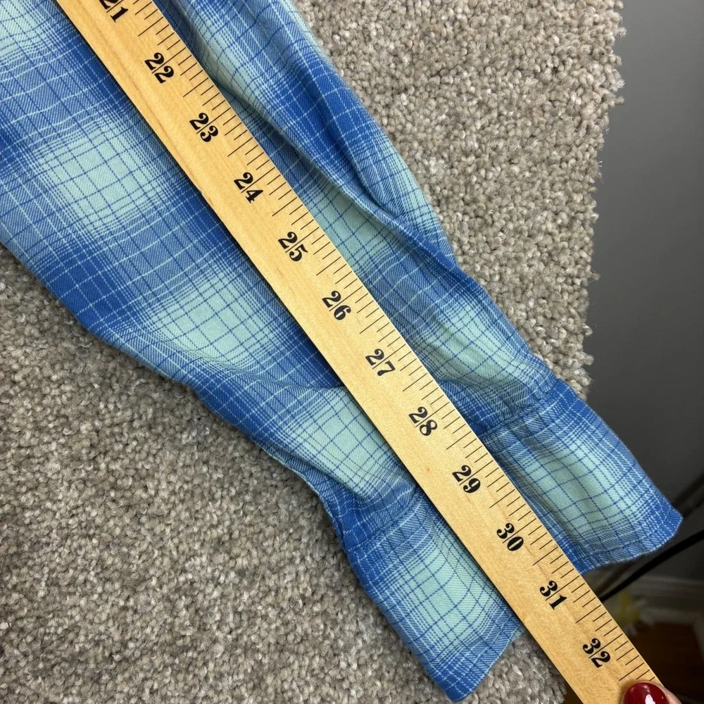 Lee Regular Fit Plaid Long‎ Sleeve Pearl Snap Front Shirt Mens XL Blue Vintage